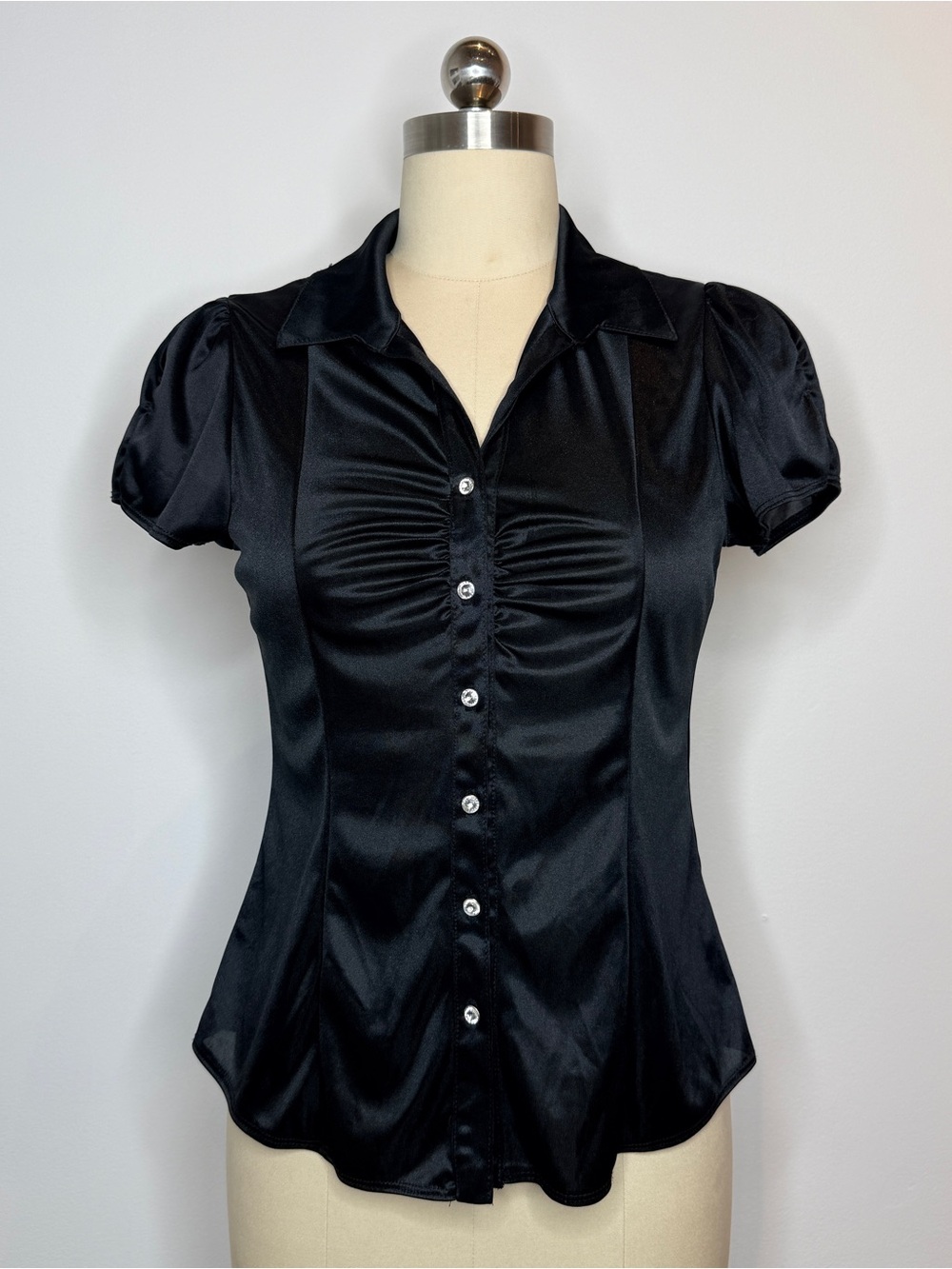 Black satin button up shirt